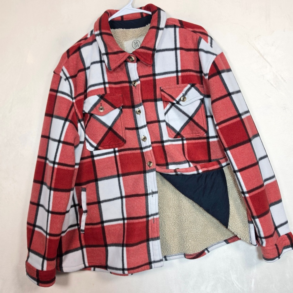 SAGE Collective Shacket Womens XL Plaid Sherpa-Lined Button Jacket W Pockets